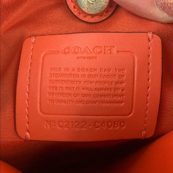 Coach Small Town Bucket Bag crossbody Pink White Red Striped Gold Zip pocket - Picture 12 of 16